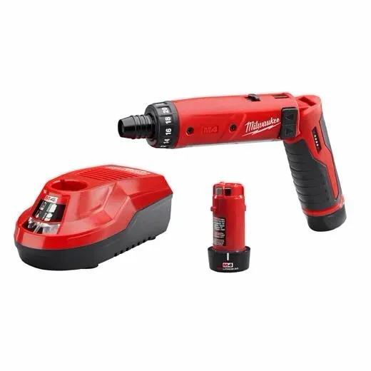 Milwaukee M4™ 1/4&quot; Hex Screwdriver Kit w/2 2.0 Battery &amp; Charger, 44 Inch-pounds of torque