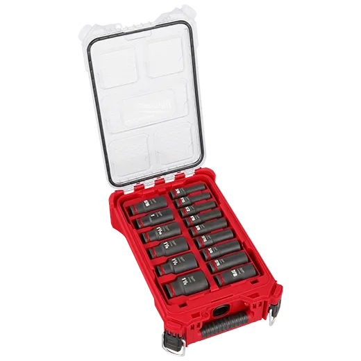 Milwaukee 15PC Shockwave® 1/2 DR Deep SAE Impact Socket Set in PackOut Kit, 3/8&quot; to 1-1/2&quot;