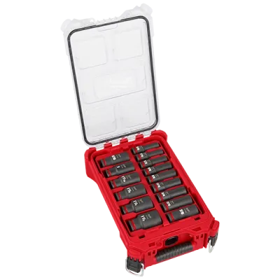 Milwaukee 15PC Shockwave® 1/2 DR Deep SAE Impact Socket Set in PackOut Kit, 3/8&quot; to 1-1/2&quot;