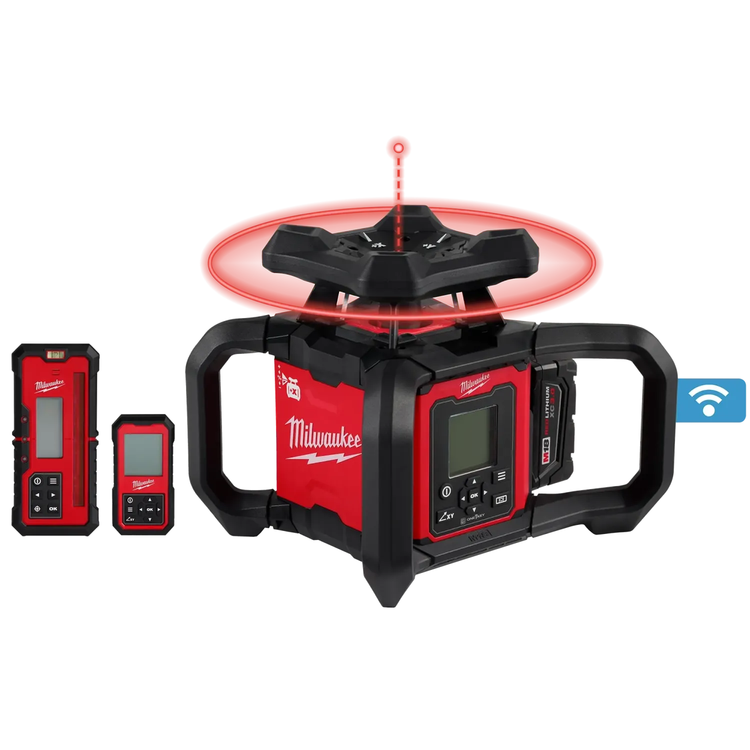 Milwaukee M18 Red Exterior Dual Slope 360° Laser Kit w/Receiver, Remote