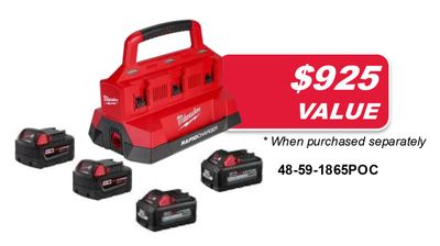 Milwaukee Six Bay Rapid Charger Starter Kit with (2) M18 HO 6.0 Batteries &amp; (2) M18 5.0 Batteries