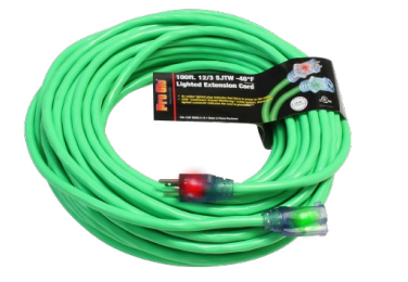 Green Pro-Style Extension Cord, 12/3X100Ft