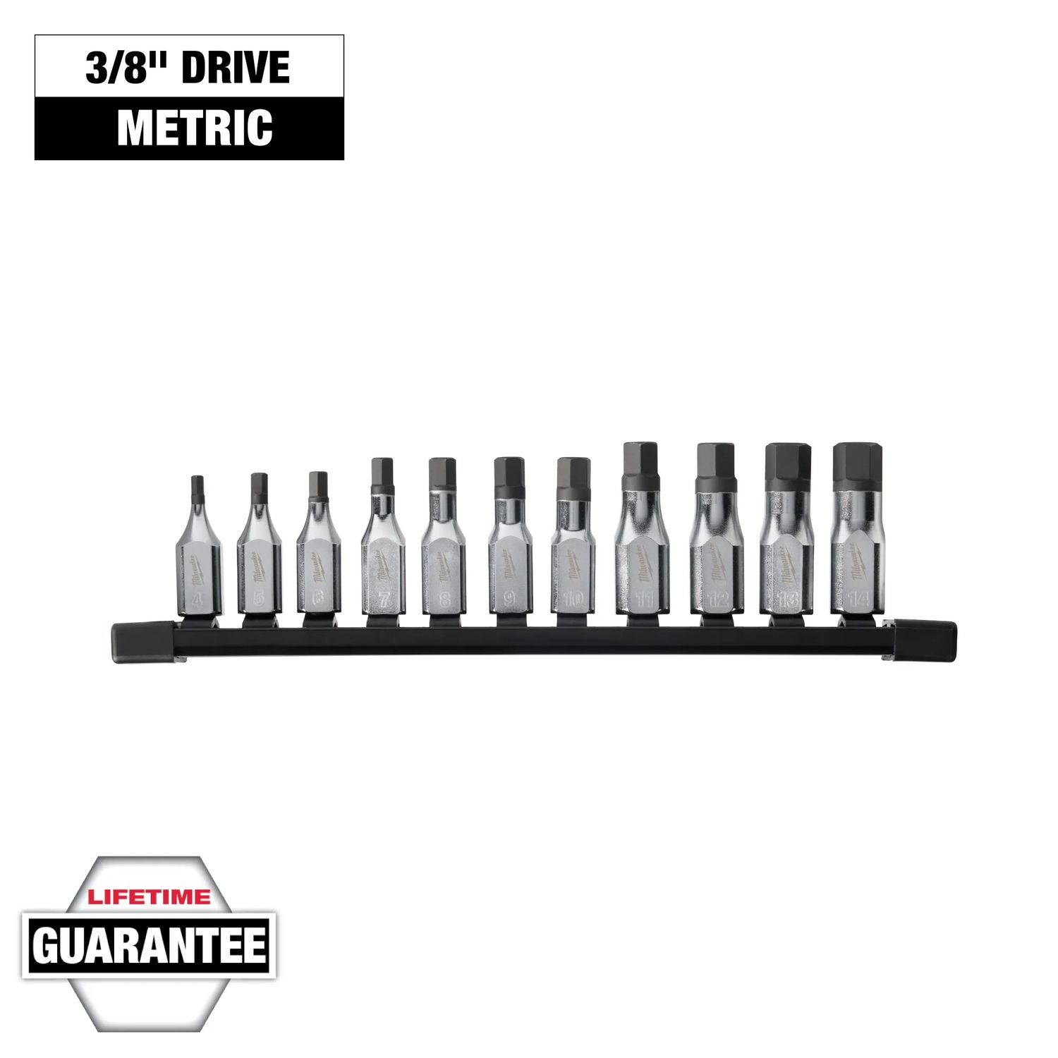 Milwaukee 3/8&quot; Drive METRIC FourFlat™ 11Pc Hex Bit Socket Set, 4-14mm