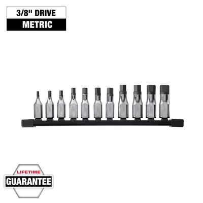 Milwaukee 3/8&quot; Drive METRIC FourFlat™ 11Pc Hex Bit Socket Set, 4-14mm