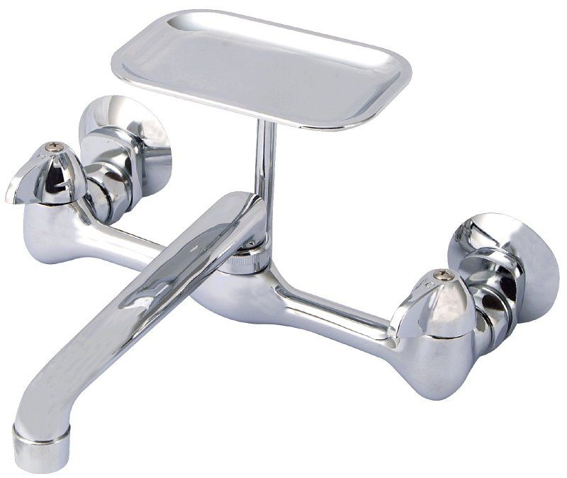 Boston Harbor PF6363204 Wall Mount 8&quot; Laundry Faucet, 2-Hndl w/Swing Spout &amp; Soap Dish