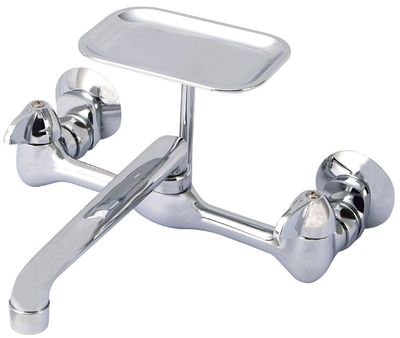 Boston Harbor PF6363204 Wall Mount 8&quot; Laundry Faucet, 2-Hndl w/Swing Spout &amp; Soap Dish