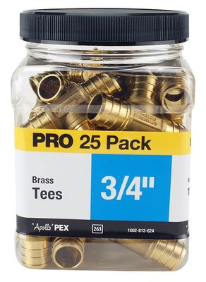 Apollo APXT3425PK Brass Pex Tee, 3/4&quot;, 25Pk