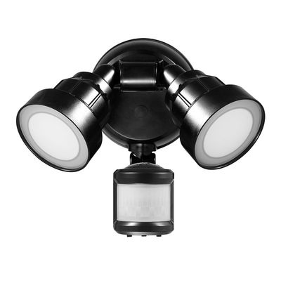 globe 17000202 Black Dual Head Security Flood Light, 120 V, LED Lamp, Bright White, 1400 Lumens