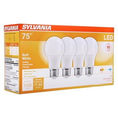 Sylvania 78097 LED Light Bulb, 75W Equivalent,  27K Warm White, 4Pk