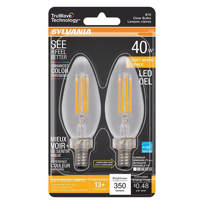 Sylvania 40794 Decorative, Blunt Tip Natural LED Bulb, 40W Equiv. 4W  2Pk