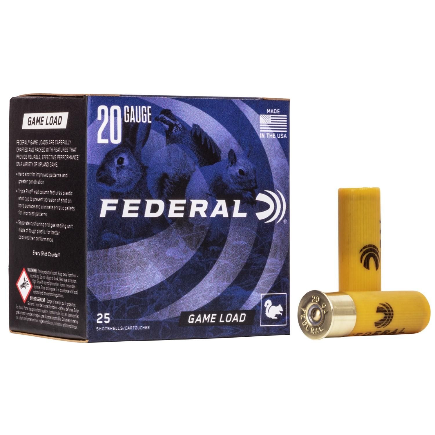 Federal Game Shok Upland Game 20Ga Heavy Field Load, 2-3/4&quot; 7-1/2-Shot Ammo, 25Ct