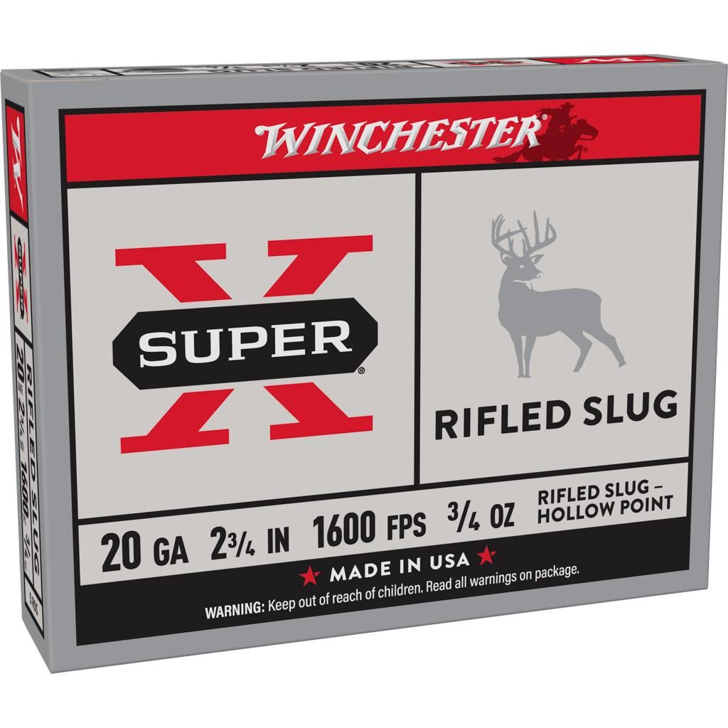 Winchester Super-X 20Ga Rifled Slug Ammo, 2-3/4&quot;, 3/4oz, 1600FPS   5Ct