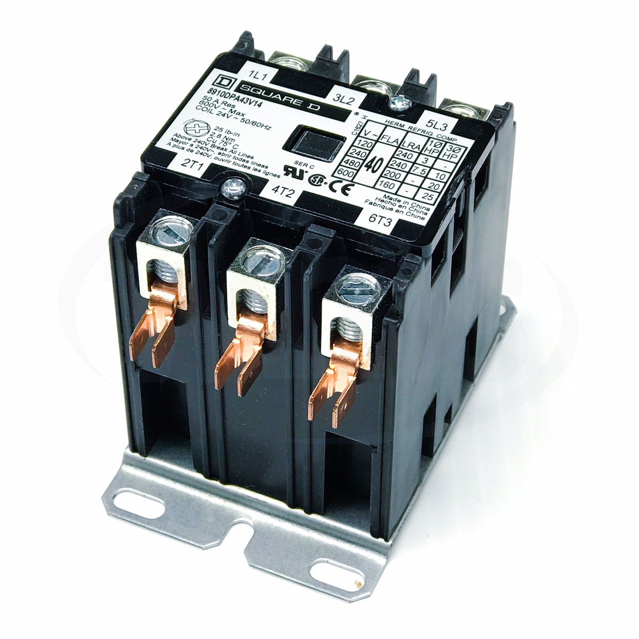 Square D 8910DPA43V14 Definite Purpose Contactor, 3P 40A 24VAC Coil