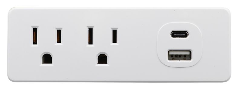 PowerZone ORPBUC013 White USB Charger with A/C Outlet, 2- 115V, 1-USB-A, 1-USB-C