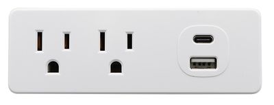PowerZone ORPBUC013 White USB Charger with A/C Outlet, 2- 115V, 1-USB-A, 1-USB-C