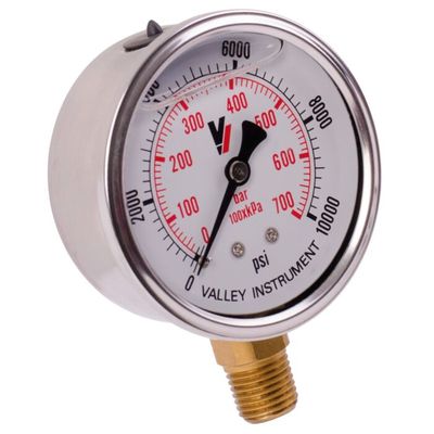 Liquid Filled 2&quot; Bottom Mount Pressure Gauge, 10,000PSI