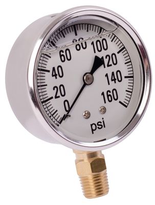 Liquid Filled 2&quot; Bottom Mount Pressure Gauge, 160PSI