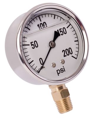 Liquid Filled 2&quot; Bottom Mount Pressure Gauge, 200PSI