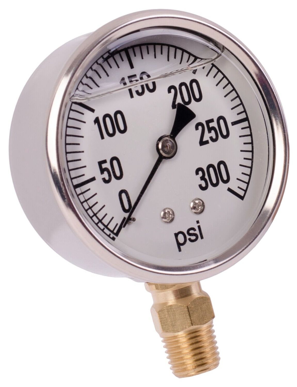 Liquid Filled 2&quot; Bottom Mount Pressure Gauge, 300PSI