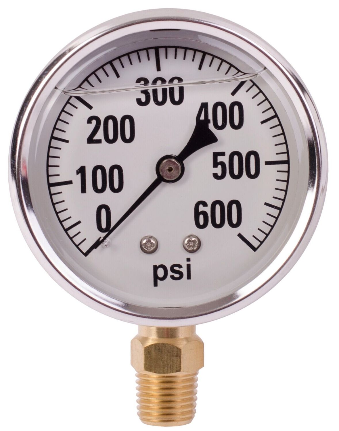Liquid Filled 2&quot; Bottom Mount Pressure Gauge, 600PSI