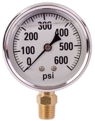 Liquid Filled 2&quot; Bottom Mount Pressure Gauge, 600PSI