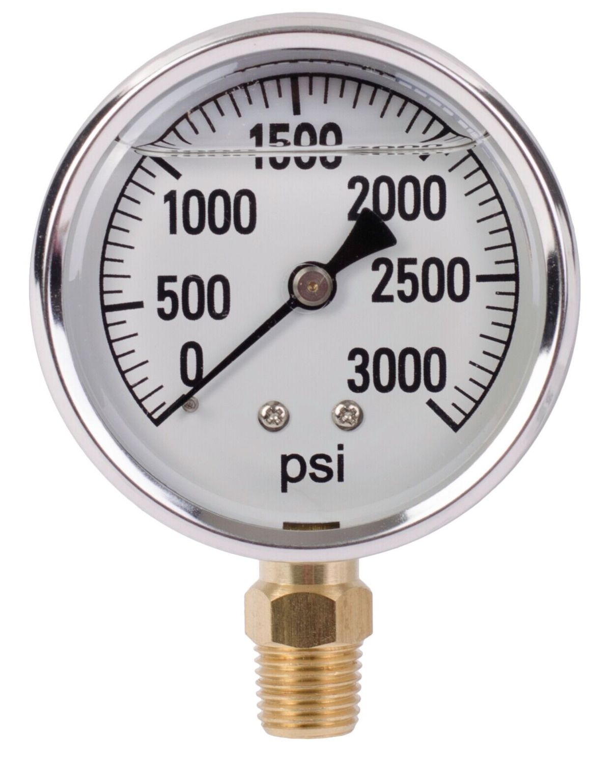 Liquid Filled 2&quot; Bottom Mount Pressure Gauge, 3000PSI