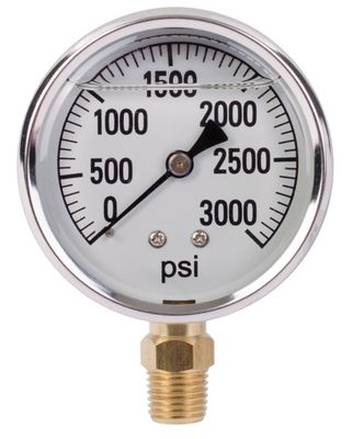 Liquid Filled 2&quot; Bottom Mount Pressure Gauge, 3000PSI