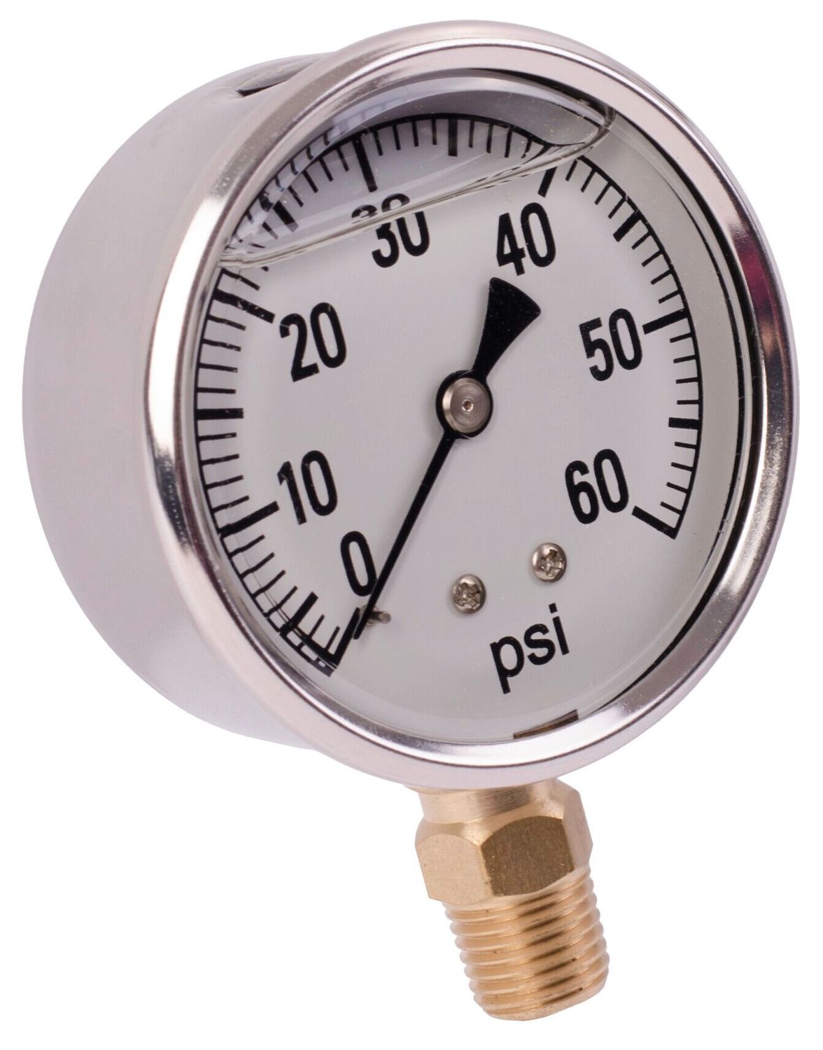 Liquid Filled 2&quot; Bottom Mount Pressure Gauge,  60PSI