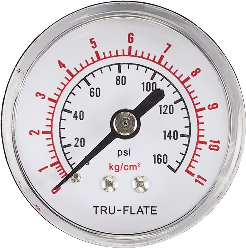 TruFlate 24-801 Back-Mount Air Pressure Gauge, 1-1/2&quot; Dia, 1/8&quot;MPT