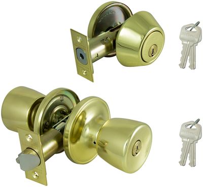 ProSource BS7B1-PS Polished Brass Lockset/Deadbolt Combo
