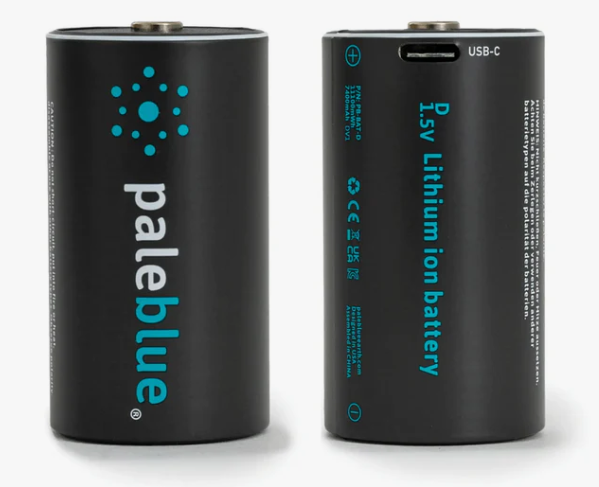 Pale Blue Earth Lithium Ion Rechargeable Batteries, 2 x D w/2x1 Charging Cable