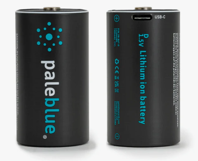Pale Blue Earth Lithium Ion Rechargeable Batteries, 2 x D w/2x1 Charging Cable