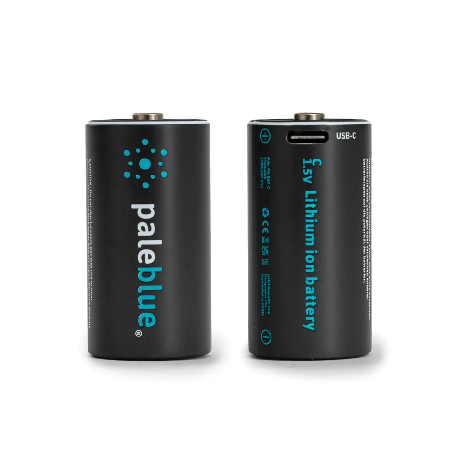 Pale Blue Earth Lithium Ion Rechargeable Batteries, 2 x C w/2x1 Charging Cable