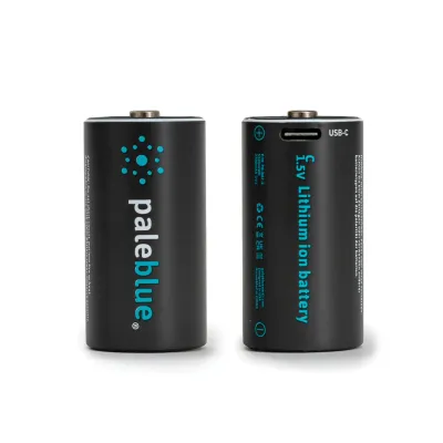 Pale Blue Earth Lithium Ion Rechargeable Batteries, 2 x C w/2x1 Charging Cable