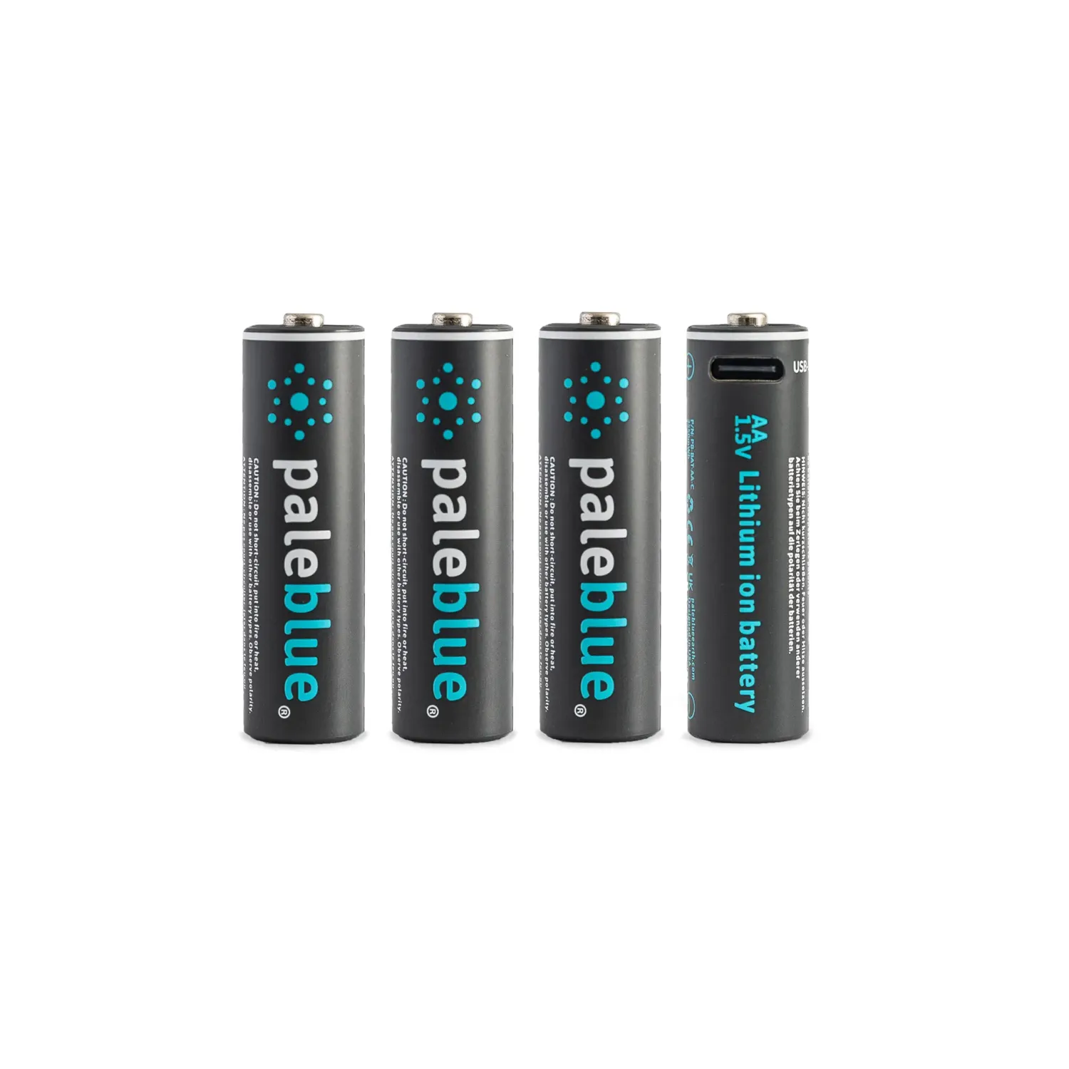 Pale Blue Earth Lithium Ion Rechargeable Batteries, 4 x AA w/4x1 Charging Cable