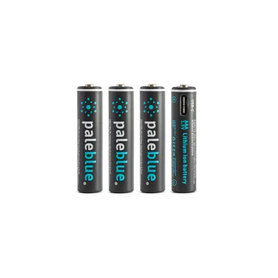 Pale Blue Earth Lithium Ion Rechargeable Batteries, 4 x AAA w/4x1 Charging Cable