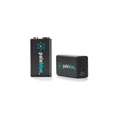 Pale Blue Earth Lithium Ion Rechargeable Batteries, 2 x 9V w/2x1 Charging Cable