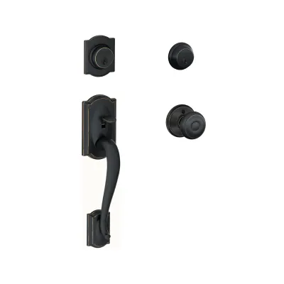 Camelot w/ Georgian Knob Double Cylinder Complete Handleset in Aged Bronze