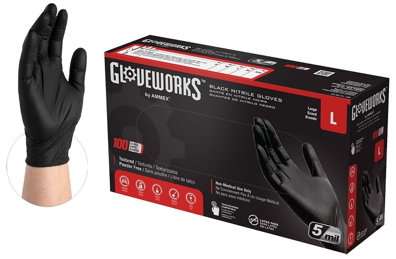 AMMEX Corp GPNB46100 Black Nitrile Gloves, Large  100BX