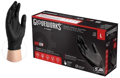 AMMEX Corp GPNB46100 Black Nitrile Gloves, Large  100BX