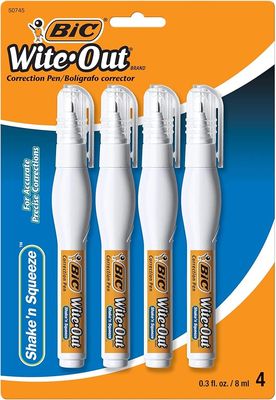 BIC Wite-Out Shake &#39;n Squeeze White Correction Pen, 4Pk