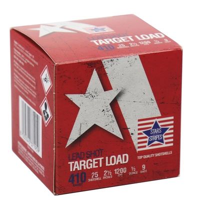 PPU Stars &amp; Stripes 410Ga Target Load Ammo, 2-1/2&quot;  9-Shot, 1200FPS, 25Ct