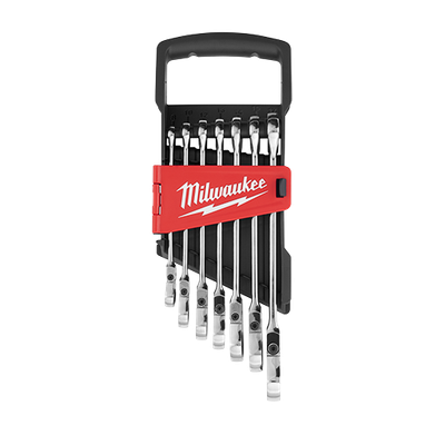 Milwaukee 7Pc Metric Flex Head Combination Ratcheting Wrench Set, 8mm - 17mm