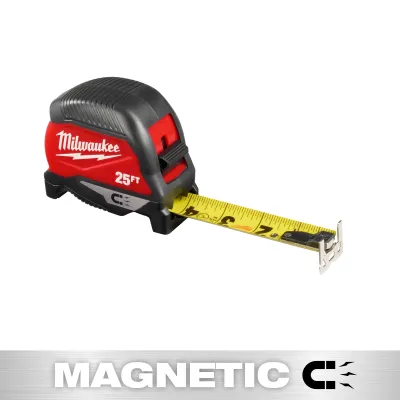 Milwaukee Compact Magnetic Wide Blade Tape Measure, 25Ft