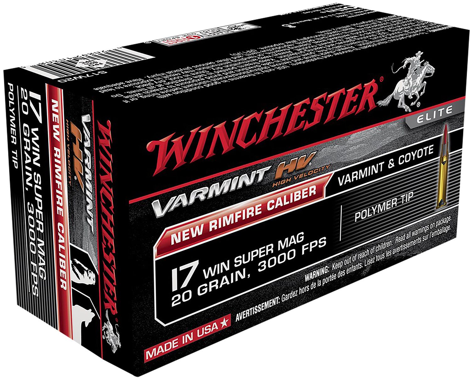 Winchester S17W20 Varmint HV .17WSM, 20Gr. VMAX Ammo, 50ct  3000FPS