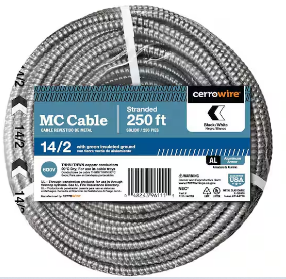 CerroWire Duraclad Building Wire, 14/2MC-BX X 250Ft