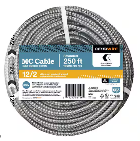 CerroWire Armorlite Building Wire, 12/2MC-BX X 250Ft
