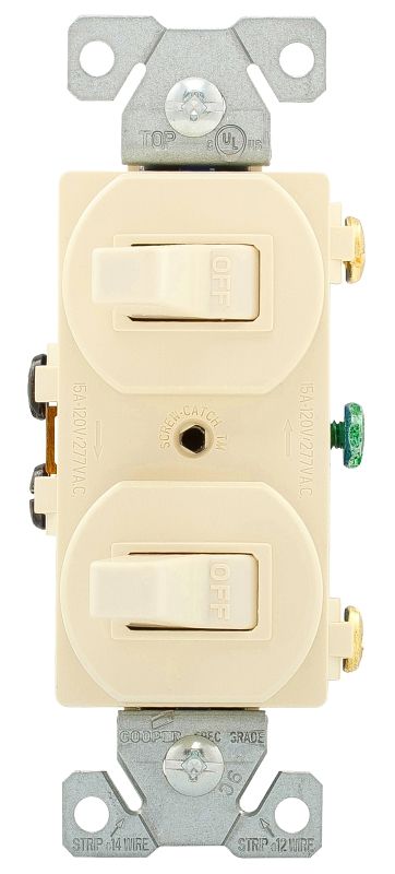 Eaton 271LA Lt Almond 2-Toggle Combo Light Switch, 15A 125V