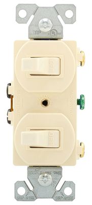 Eaton 271LA Lt Almond 2-Toggle Combo Light Switch, 15A 125V
