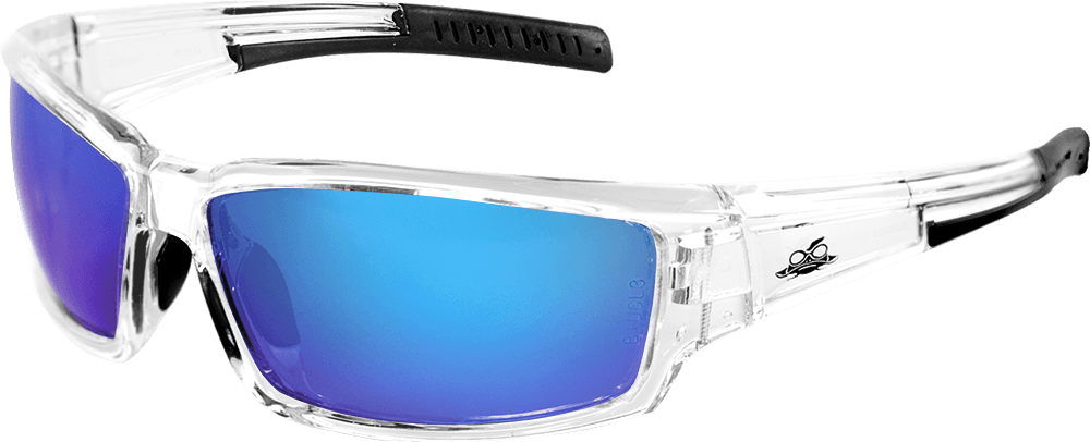 Maki Sunglasses, Blue Mirror Lens, Crystal Clear Frame